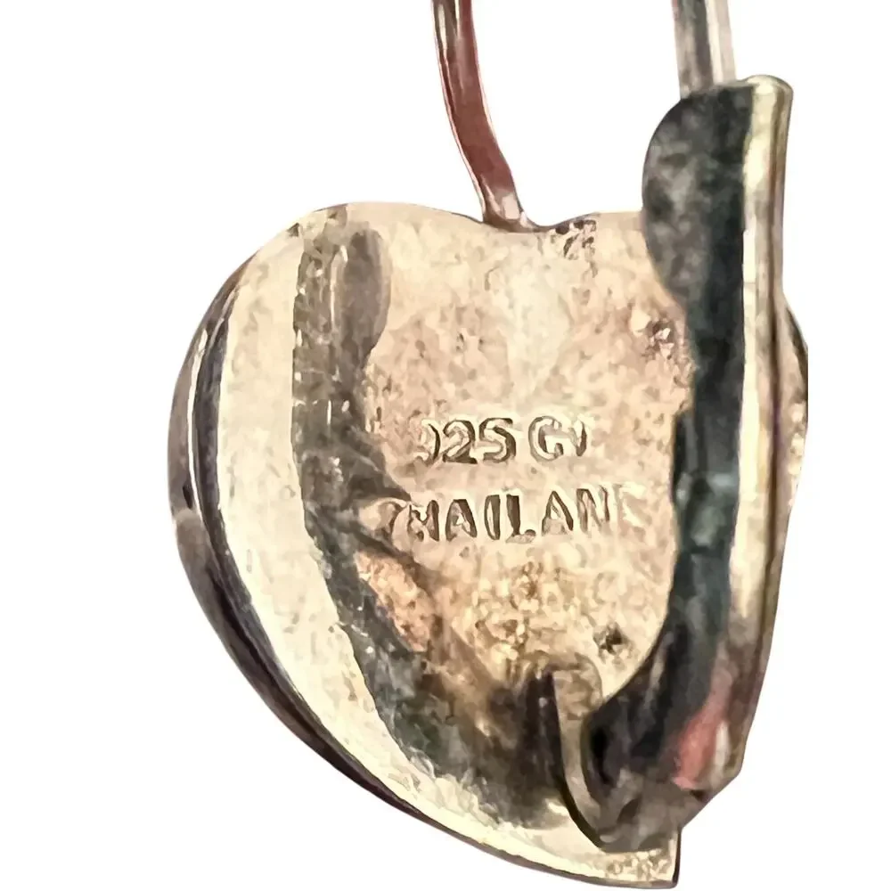 Vintage Sterling Silver Puffy Heart Drop Earrings - Thailand